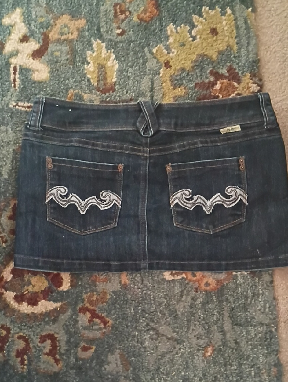 Vintage Y2K Tyte Denim Mini Skirt Embellished Pockets Dark Wash Size 9
